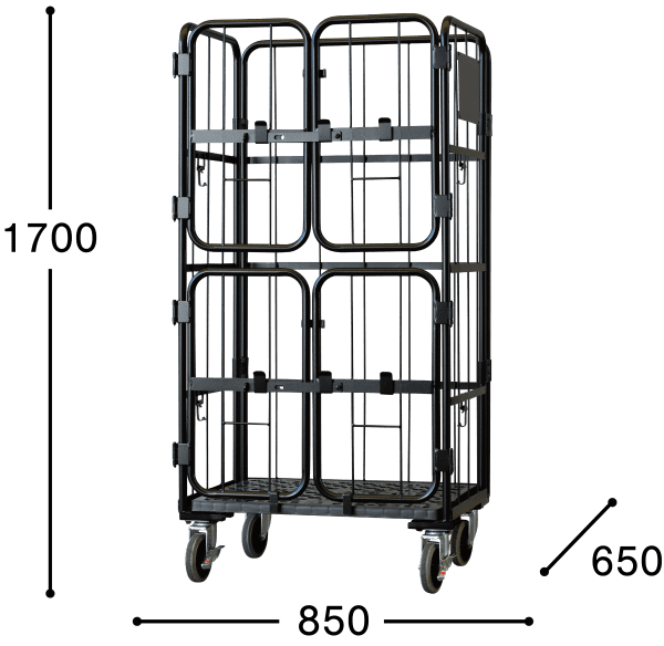 決まりました！カゴ台車　13台 新品】俺のカゴ台車 ブラック W850×D650×H1700 上下観音扉付き【業界初