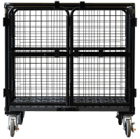 【新品】天使のセキュリティカゴ台車BIG　ブラック　W1100×D840×H1134　観音扉付き【軽量・小型カゴ台車】