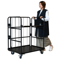 【新品】天使のカゴ台車Light　ブラック　W850×D650×H1100　アルミ製　耐荷重200kg　両面折りたたみ式【軽量・小型カゴ台車】