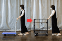 【新品】天使のカゴ台車mini Light　ブラック　W710×D480×H850　アルミ製　耐荷重200kg　両面折りたたみ式【軽量・超小型カゴ台車】【数量限定】