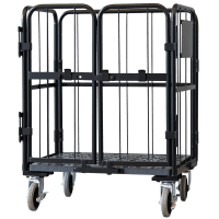 【販売終了】【新品】天使のカゴ台車　ブラック　W850×D650×H1100　観音扉付き【軽量・小型カゴ台車】