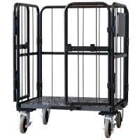 【販売終了】【新品】天使のカゴ台車　ブラック　W850×D650×H1100　観音扉付き【軽量・小型カゴ台車】