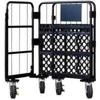 【新品】天使のカゴ台車　ブラック　W850×D650×H1100　タフキャスター仕様　両面折りたたみ式【軽量・小型カゴ台車】