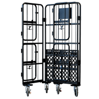 【新品】俺のカゴ台車　ブラック　W850×D650×H1700　上下観音扉付き【業界初の規格！】