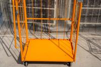 【販売終了】【中古】特注カゴ台車　跳ね上げ式中間棚付き　W900×D650×H1750