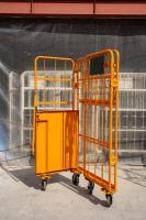 【販売終了】【中古】特注カゴ台車　跳ね上げ式中間棚付き　W900×D650×H1750