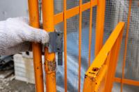 【販売終了】【中古】特注カゴ台車　跳ね上げ式中間棚付き　W900×D650×H1950