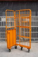 【販売終了】【中古】特注カゴ台車　跳ね上げ式中間棚付き　W900×D650×H1950