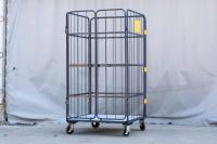 【販売終了】【中古】観音扉付きカゴ台車　W1050×D1050×H2100　ネイビー　床板鉄製（フェルト生地付き）