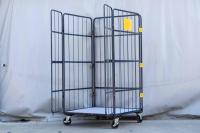 【販売終了】【中古】観音扉付きカゴ台車　W1050×D1050×H2100　ネイビー　床板鉄製（フェルト生地付き）