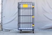 【販売終了】【中古】観音扉付きカゴ台車　W1050×D1050×H2100　ネイビー　床板鉄製（フェルト生地付き）