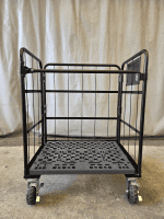 【中古】天使のカゴ台車　ブラック　W850×D650×H1100　タフキャスター仕様　両面折りたたみ式【軽量・小型カゴ台車】