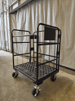 【中古】天使のカゴ台車　ブラック　W850×D650×H1100　タフキャスター仕様　両面折りたたみ式【軽量・小型カゴ台車】
