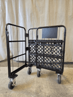 【中古】天使のカゴ台車　ブラック　W850×D650×H1100　タフキャスター仕様　両面折りたたみ式【軽量・小型カゴ台車】