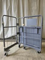 【販売終了】【中古】【限定1台】天使のカゴ台車Light　ブルーグレー　W850×D650×H1100　アルミ製　耐荷重200kg　両面折りたたみ式【軽量・小型カゴ台車】