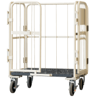 【受注生産品】天使のカゴ台車　アイボリー　W850×D650×H1100　観音扉付き【軽量・小型カゴ台車】【1ロット30台～】