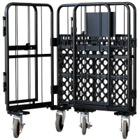 【受注生産品】天使のカゴ台車　ブラック　W850×D650×H1100　観音扉付き【軽量・小型カゴ台車】【1ロット30台～】