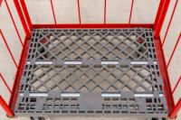 【販売終了】【美品中古】カゴ台車　W800×D600×H1700　本宏製作所製　レッド【大量注文割引あり】