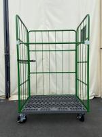 【販売終了】【中古】カゴ台車　W1100×D800×H1700　本宏製作所製　グリーン