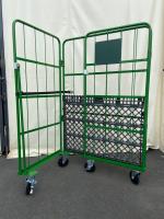 【販売終了】【中古】カゴ台車　W1100×D800×H1700　本宏製作所製　グリーン