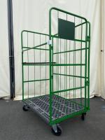 【販売終了】【中古】カゴ台車　W1100×D800×H1700　本宏製作所製　グリーン