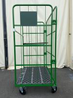 【販売終了】【中古】カゴ台車　W1100×D800×H1700　本宏製作所製　グリーン