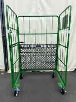 【販売終了】【中古】カゴ台車　W1100×D800×H1700　本宏製作所製　グリーン