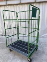 【販売終了】【中古】カゴ台車　W1100×D800×H1700　本宏製作所製　グリーン【限定1台！】