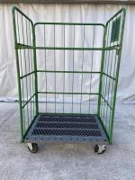 【販売終了】【中古】カゴ台車　W1100×D800×H1700　本宏製作所製　グリーン【限定1台！】