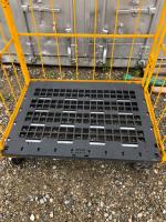 【販売終了】【中古】カゴ台車　跳ね上げ式中間棚付き　W1100×D800×H2000　イエロー・オレンジ