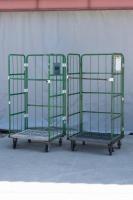 【販売終了】【中古】カゴ台車　W850×D650×H1700　グリーン　メーカー混在