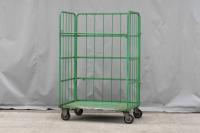 【販売終了】【中古】カゴ台車　W1100×D800×H1700　床板鉄製　2輪固定キャスターストッパー無し【引取限定商品】