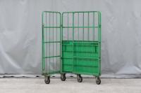 【販売終了】【中古】カゴ台車　W1100×D800×H1700　床板鉄製　2輪固定キャスターストッパー無し【引取限定商品】