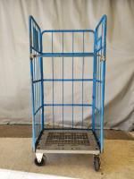 【販売終了】【GJサンクスセール品】【中古】カゴ台車　ブルー　W800×D600×H1700　2輪固定キャスター
