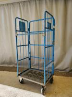 【販売終了】【GJサンクスセール品】【中古】カゴ台車　ブルー　W800×D600×H1700　2輪固定キャスター