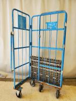 【販売終了】【GJサンクスセール品】【中古】カゴ台車　ブルー　W800×D600×H1700　2輪固定キャスター