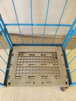 【販売終了】【GJサンクスセール品】【中古】カゴ台車　ブルー　W800×D600×H1700　2輪固定キャスター