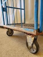 【販売終了】【GJサンクスセール品】【中古】カゴ台車　ブルー　W800×D600×H1700　2輪固定キャスター