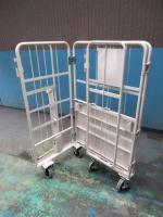 【オーダーメイド製品】L形観音扉付きカゴ台車牽引金具付　W850×D650×H1450